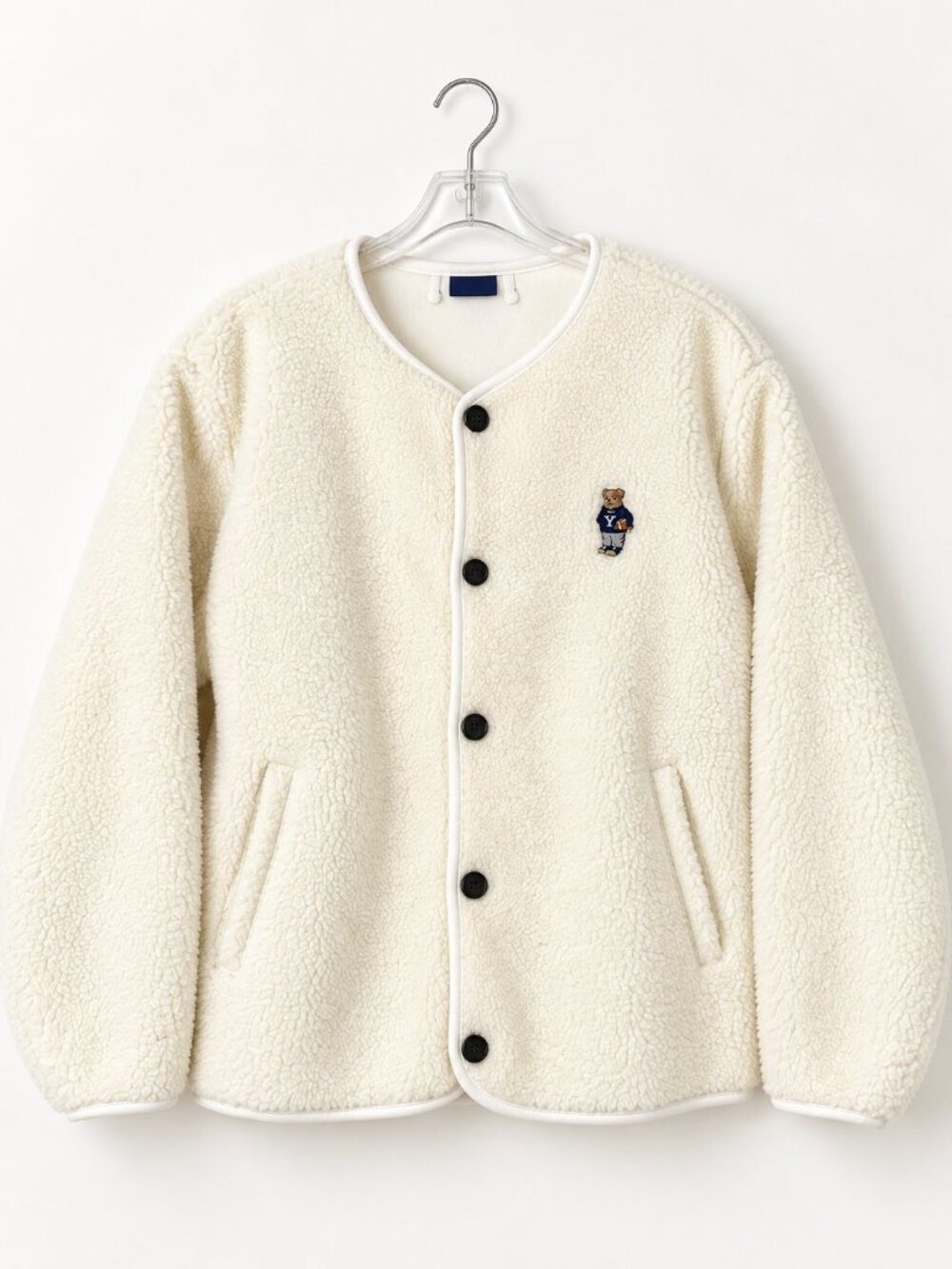 Yale Jacket Ivory Sherpa Fleece Teddy Bulldog Varsity Medium Oversized